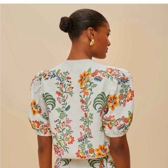 FARM Rio Off-White Delicate Forest Scarves Euroflax™ Premium Linen Blouse - Picture 2 of 7